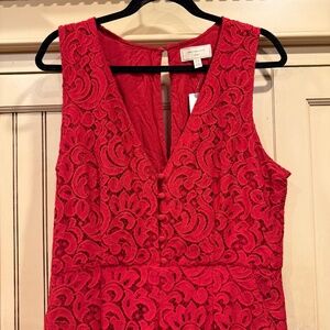 Moulinette Soeurs Anthropologie Jaeda Red Lace Wide Leg Jumpsuit Size 12 - Pict